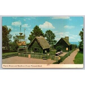 Postcard Massachusetts Plymouth Rock Replicas Pilgrim Houses & Mayflower II 1975